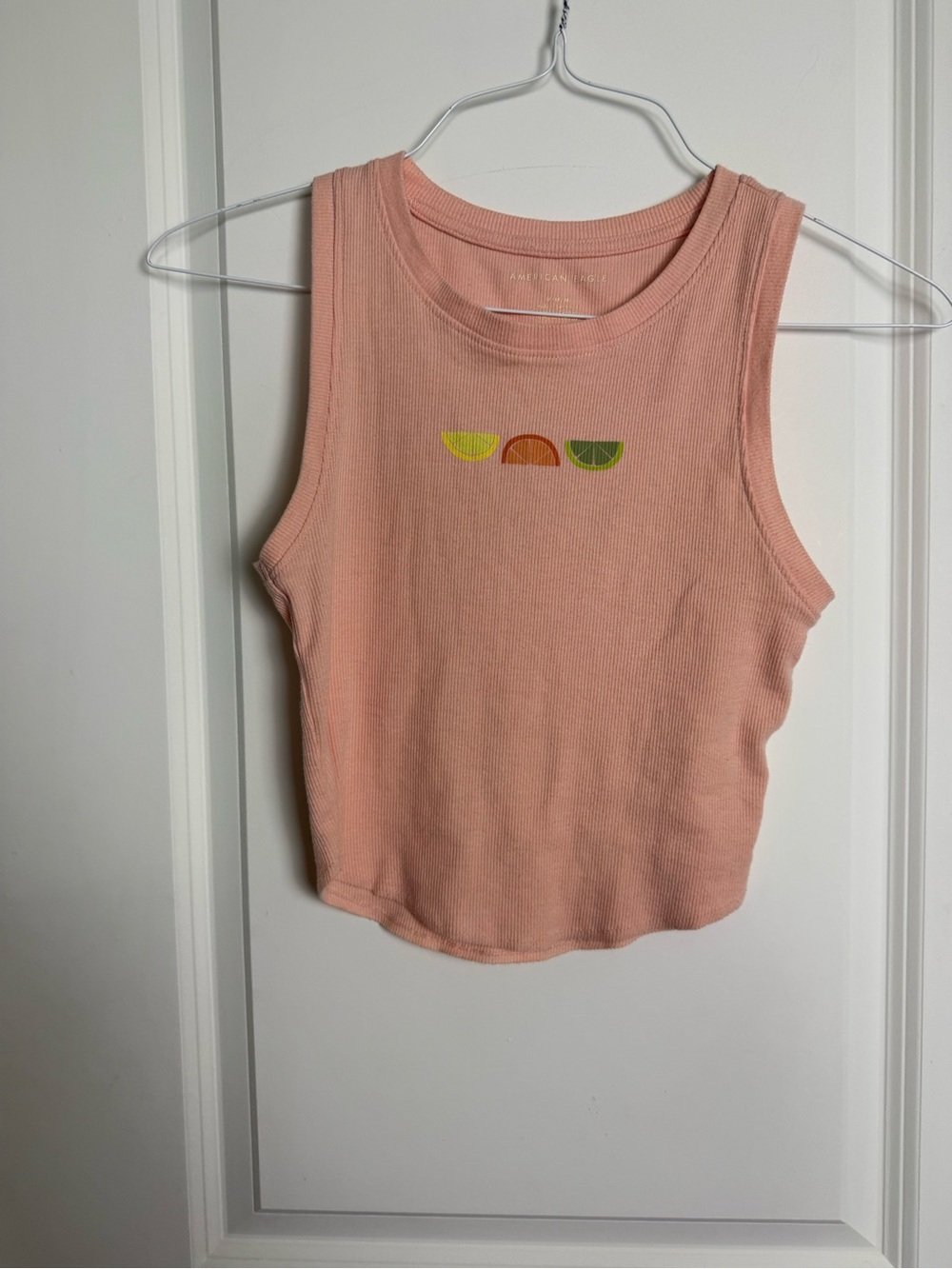 American Eagle Outfitters Peach Ribbed Crop Tank with Citrus Detail